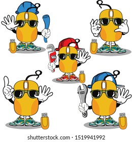 cute yellow computer mouse with five styles of field workers