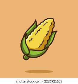 Cute Yellow Corn Cartoon Vector Icon With Flat Illustration Style