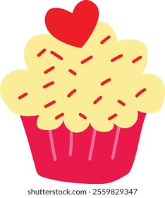 Cute Yellow Cupcake with Heart-Shape and Sprinkles
