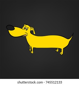 Cute yellow dachshund dog in cartoon style isolated on dark grey background. Unique vector illustration. Funny character.