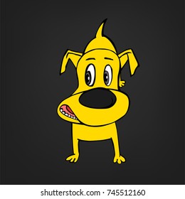 Cute yellow dachshund dog in cartoon style isolated on dark grey background. Unique vector illustration. Funny character.