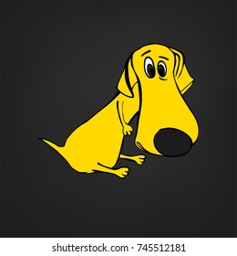 Cute yellow dachshund dog in cartoon style isolated on dark grey background. Unique vector illustration. Funny character.