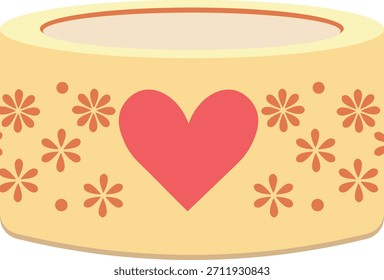 Una linda cinta decorativa amarilla con un corazón rosa y Pequeños motivos florales, ideal para la elaboración, acentos de embalaje, scrapbooking y varios proyectos de diseño creativo.