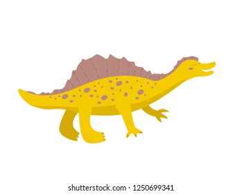 Cute yellow dinosaur hand drawn vector character. Dino flat handdrawn clipart.  Isolated cartoon illustration for kids game, book, t-shirt