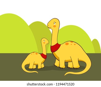 cute yellow dinosaurs vector illustration