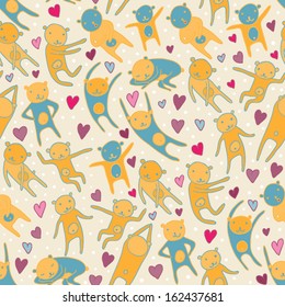 cute yellow disco bears seamless pattern