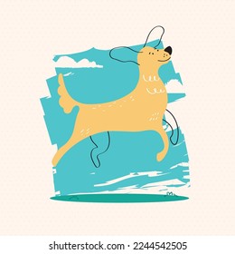 cute yellow dog jumping scene