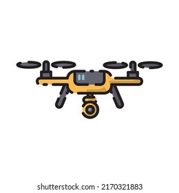 Cute Yellow Drone Flat Design Cartoon for Shirt, Poster, Gift Card, Cover, Logo, Sticker and Icon.