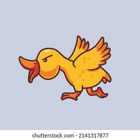 cute yellow duck attacking. isolated cartoon animal nature illustration. Flat Style suitable for Sticker Icon Design Premium Logo vector. Mascot Character