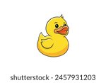 cute yellow duck cartoon, happy duck icon vector illustration