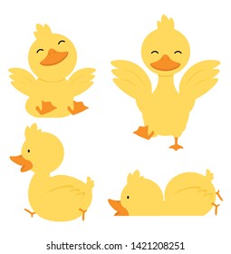 Cute yellow duck character set