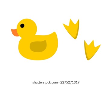 Cute yellow duck and footprint cartoon icon flat vector design