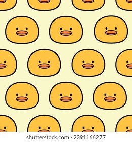 Cute Yellow Duck Head Cartoon with Black Outline Seamless Pattern. Duckling Illustration for Background, Wallpaper, Fabric Textile, Food Packaging Design, etc. Farm Animal Doodle 2D Design Element