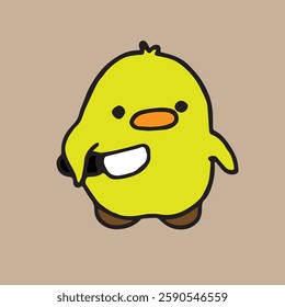 Cute Yellow duck holding a knife