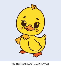 Cute Yellow Duck illustration, Flat style design