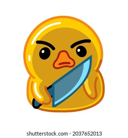 Cute Yellow Duck with Knife isolated in white backround