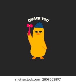 Cute yellow duck say Quack you, vector illustration