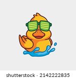 cute yellow duck swimming wearing a glasses. isolated cartoon animal nature illustration. Flat Style suitable for Sticker Icon Design Premium Logo vector. Mascot Character