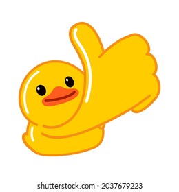 Cute Yellow Duck with thumb up isolated in white background