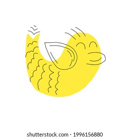 Cute yellow duck, vector illustration. Children's rubber toy. Bird, doodles, hand-drawn. Vector illustration.