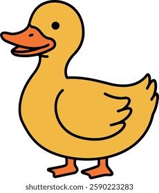 A cute yellow duckling stands happily, showcasing a playful demeanor and bright colors in a simple flat design.