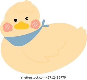 Lindo patito amarillo guiñando el ojo con una bufanda azul Doodle Ilustración