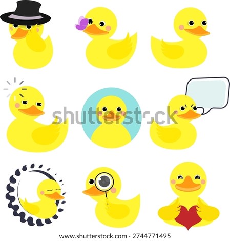 Cute yellow ducklings in different situations
