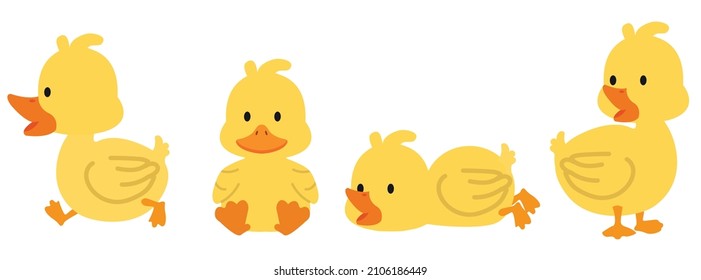 Cute yellow ducks cartoon collcetion set