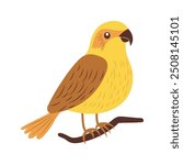 Cute Yellow Eagle Hawk Falcon Bird Animal Cartoon Character Perched on Tree Branch