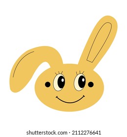 Cute yellow easter bunny smiling for kids party. Happy rabbit head isolated for poster or invitation. Long ears up