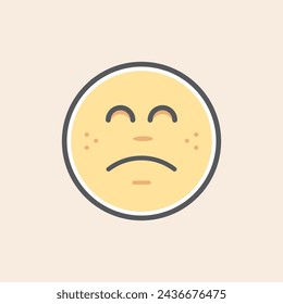 Cute yellow emoji filled icon with sad face and freckles