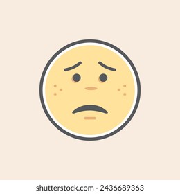 Cute yellow emoji filled icon with sorrowful face and freckles.