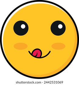 Cute yellow emoticon with big black eyes, rosy cheeks, and a playful tongue sticking out.