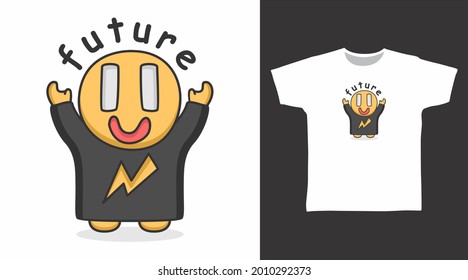 Cute yellow emoticon illustration t-shirt design concept.