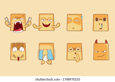 Cute Yellow Face Expression 2 Set Emoticon Stock Vector 
