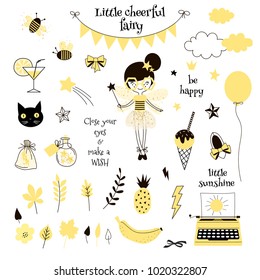 cute yellow fairy, graphic elements set for D.I.Y. projects
