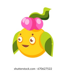 Cute yellow fantastic plant character round shape, nature element cartoon vector Illustration