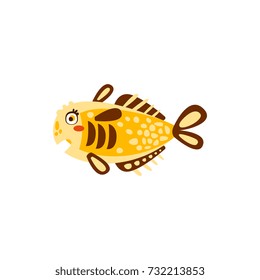Cute yellow fish hand drawn vector Illustration