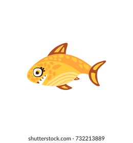 Cute yellow fish, sea creature hand drawn vector Illustration