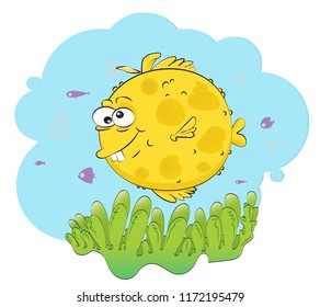 Cute yellow fish vector, cartoon fish character