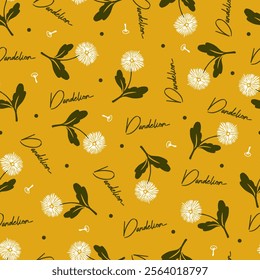 Cute Yellow Floral Pattern with Dandelion Flower. This design is ideal for spring-themed projects, wallpapers, fabric designs, packaging, and more.