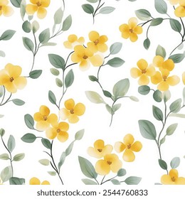 Lindo patrón de acuarela transparente floral amarillo sobre fondo blanco. Ilustración vectorial de flores. Impresión de acuarela en estilo rústico vintage, textil o Fondos de pantalla.