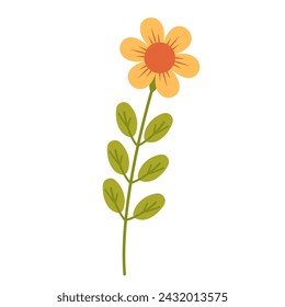 Cute yellow flower in childish style. Plant vector isolated on white background