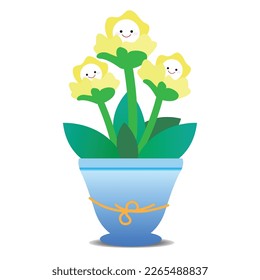 Las flores amarillas cortas están en macetas