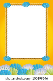 Cute yellow frame with colorful shells