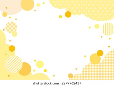 Cute yellow frame illustration with check, stripe, dot pattern, circle and cloud shape.