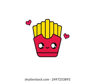 
Patatas fritas amarillas lindas en una caja roja aislada en un fondo blanco. Arte, dibujos animados, personaje, comida rápida, gráfico, ícono, ilustración, aislado, comida chatarra, sabroso Vector y delicioso.