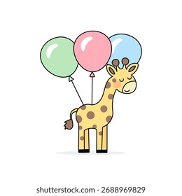 Cute yellow giraffe with balloons