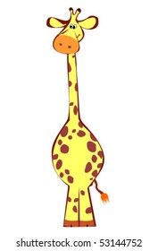 Cute yellow giraffe isolated on white background