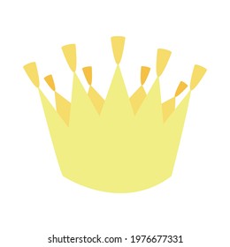 Cute yellow gold crown in flat style. Stock vector illustration isolated on white background. Fairytale element for the royal family, cartoon style, children's illustration, simple yellow crown icon